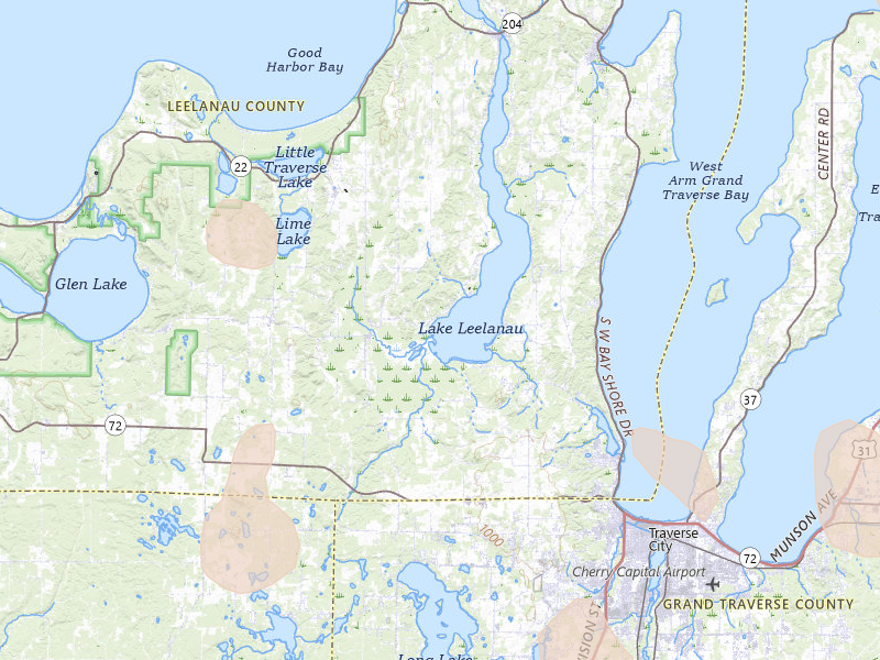 Radar-estimated hail-size map of the storm over Cedar, MI on Jul 12, 2026
