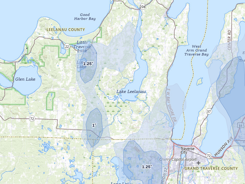 NEXRAD radar-signature map of the hail over Cedar, MI