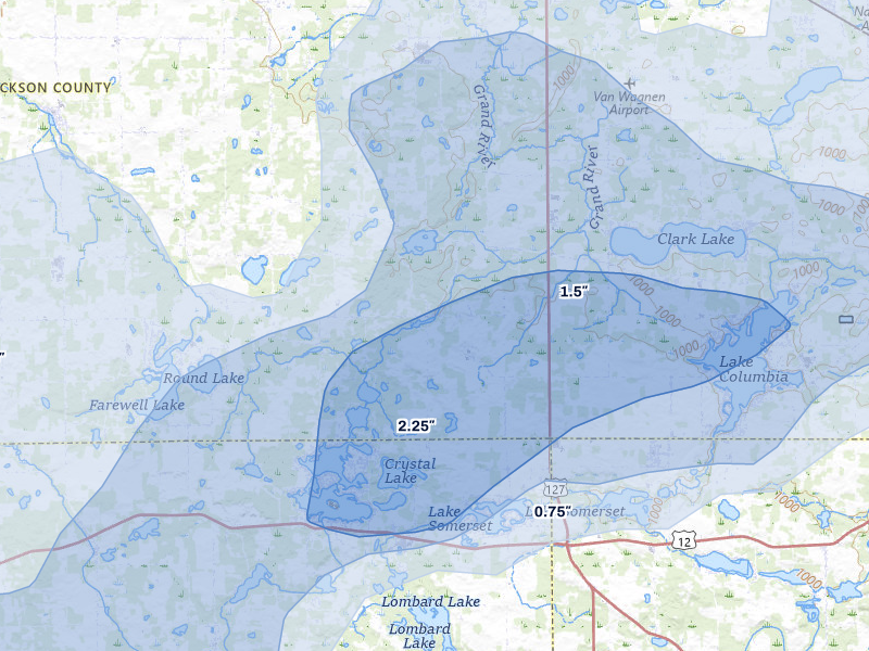NEXRAD radar-signature map of the hail storm over Cement City, MI on Jul 3, 2026