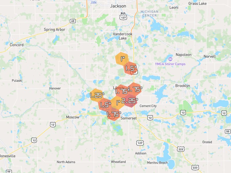 Hail map of Cement City, MI on Jul 3, 2026, hail up to 2.25"