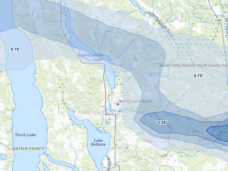 NEXRAD radar-signature map of the hail storm over Central Lake, MI on Jun 29, 2026