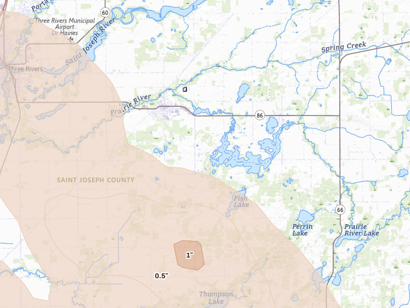 Radar-estimated hail-size map of the storm over Centreville, MI