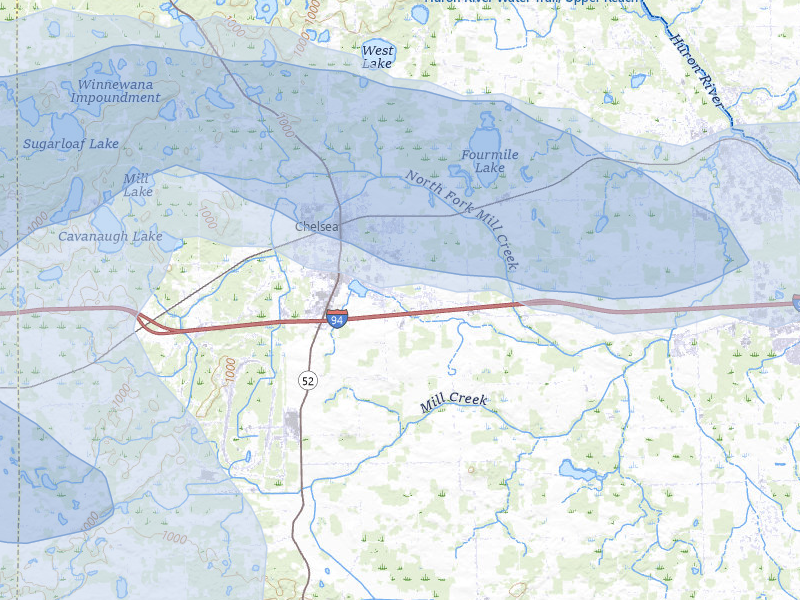 NEXRAD radar-signature map of the hail storm over Chelsea, MI on Jul 3, 2026