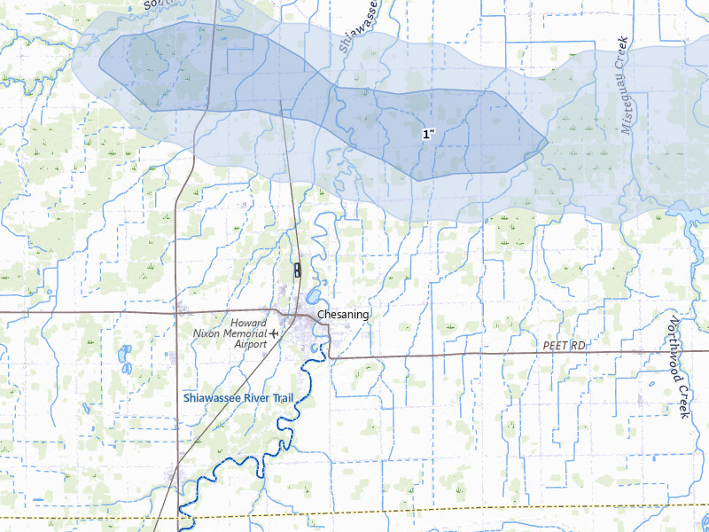 NEXRAD radar-signature map of the hail storm over Chesaning, MI on Mar 30, 2026
