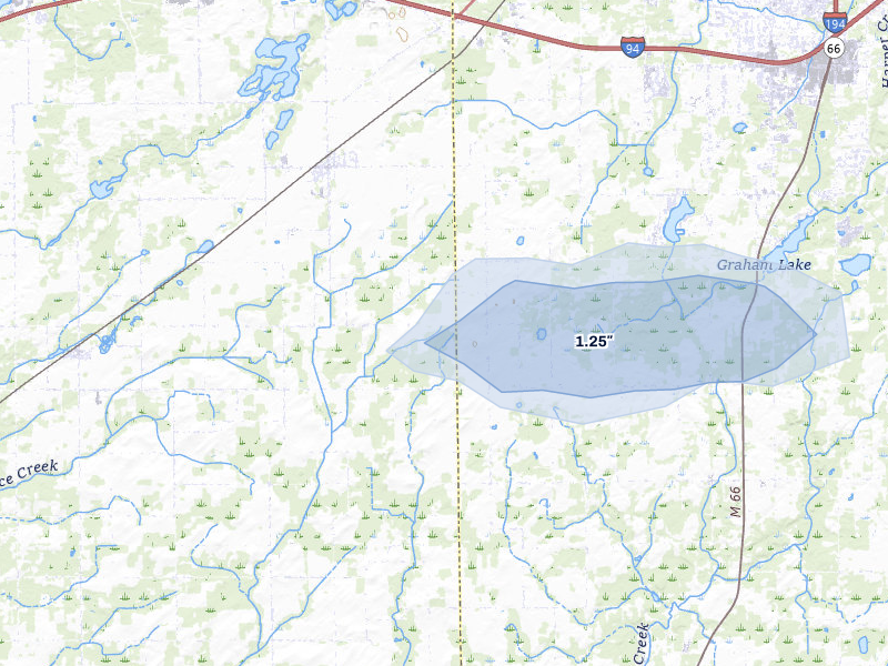 NEXRAD radar-signature map of the hail storm over Climax, MI on Mar 26, 2026