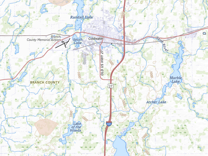 Radar-estimated hail-size map of the storm over Coldwater, MI on Jul 3, 2026