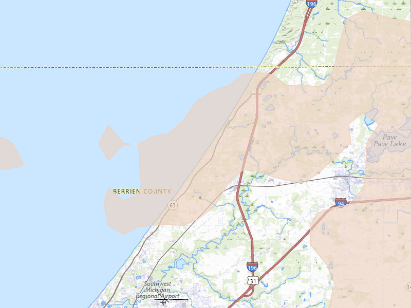 Radar-estimated hail-size map of the storm over Coloma, MI on Aug 9, 2026