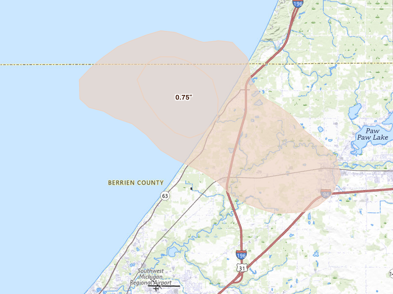 Radar-estimated hail-size map of the storm over Coloma, MI