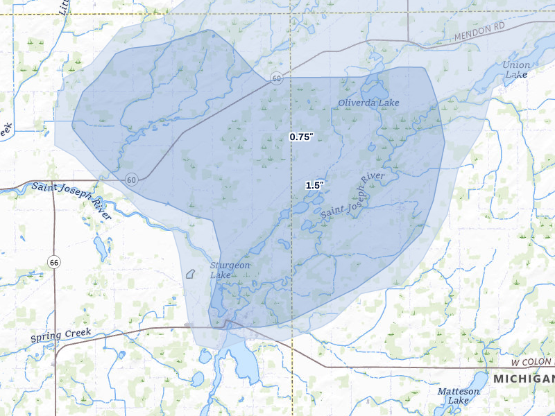 NEXRAD radar-signature map of the hail storm over Colon, MI on May 18, 2026