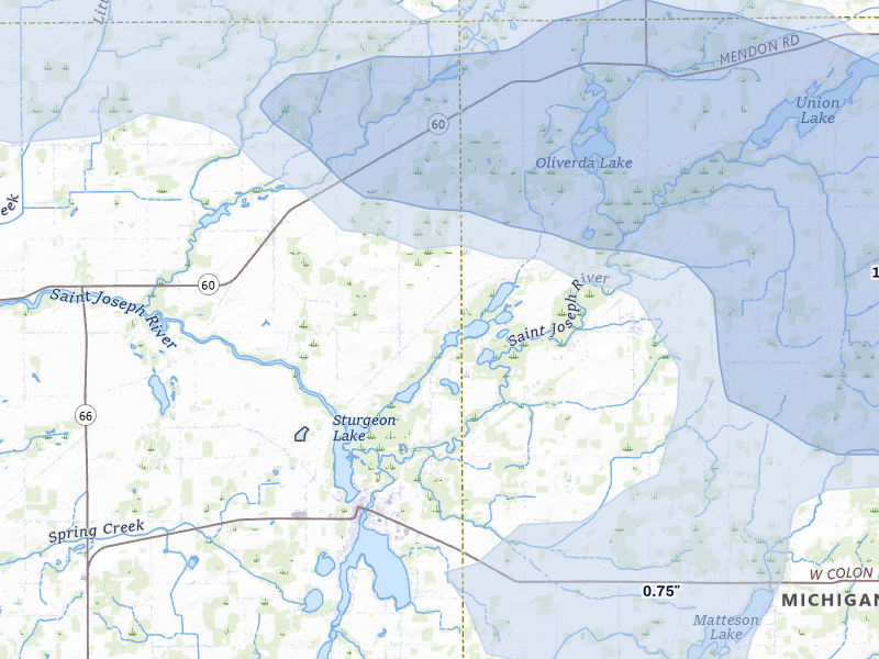 NEXRAD radar-signature map of the hail storm over Colon, MI on Jul 3, 2026