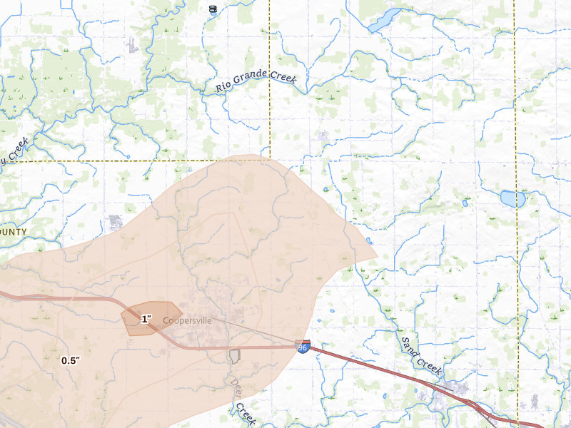 Radar-estimated hail-size map of the storm over Conklin, MI