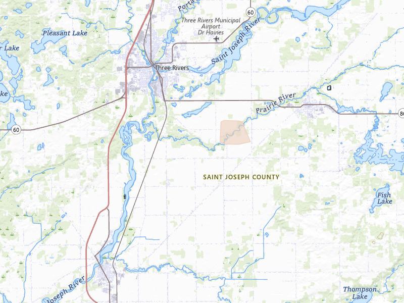 Radar-estimated hail-size map of the storm over Constantine, MI on Jun 16, 2026