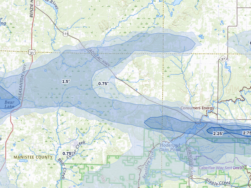 NEXRAD radar-signature map of the hail storm over Copemish, MI on Mar 30, 2026