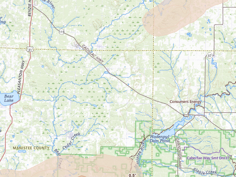 Radar-estimated hail-size map of the storm over Copemish, MI on Jul 1, 2026