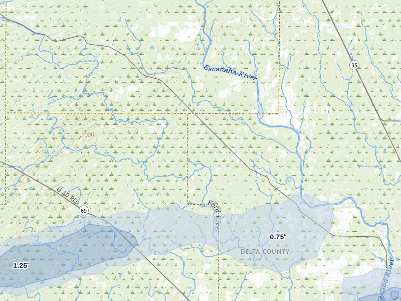NEXRAD radar-signature map of the hail storm over Cornell, MI on Jun 28, 2026