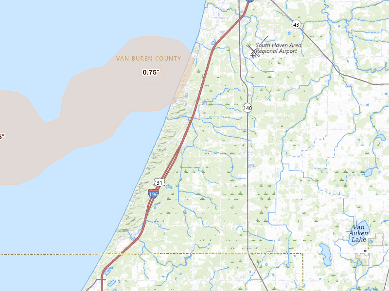 Radar-estimated hail-size map of the storm over Covert, MI