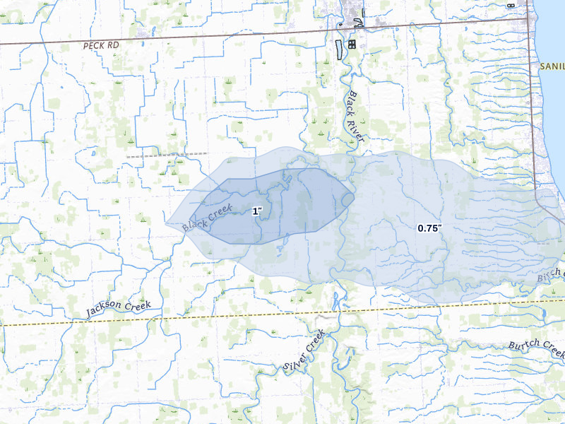 NEXRAD radar-signature map of the hail storm over Croswell, MI on Mar 30, 2026