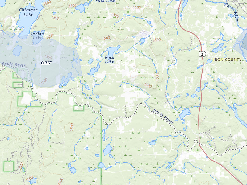 NEXRAD radar-signature map of the hail storm over Crystal Falls, MI on May 17, 2026