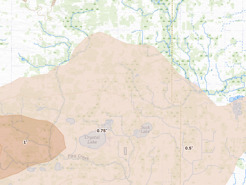 Radar-estimated hail-size map of the storm over Crystal, MI