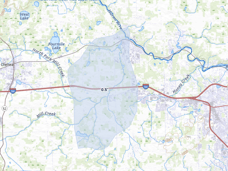 NEXRAD radar-signature map of the hail storm over Dexter, MI on May 4, 2026