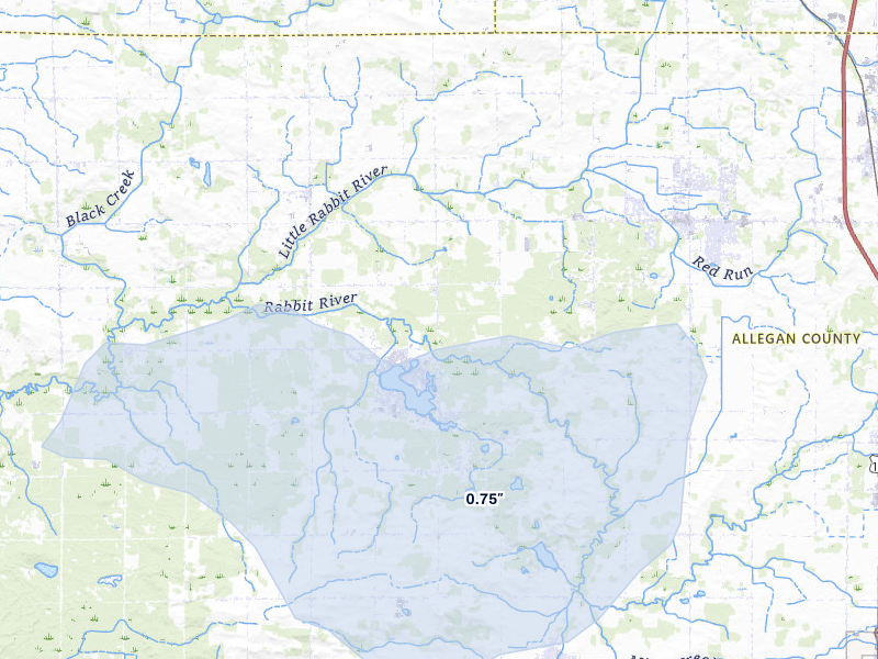 NEXRAD radar-signature map of the hail storm over Dorr, MI on Jul 3, 2026