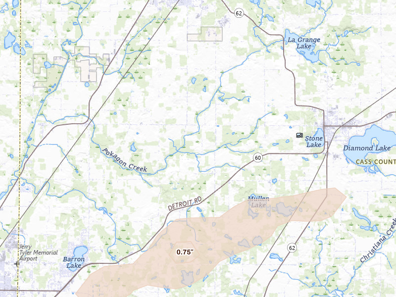 Radar-estimated hail-size map of the storm over Dowagiac, MI on Mar 6, 2026