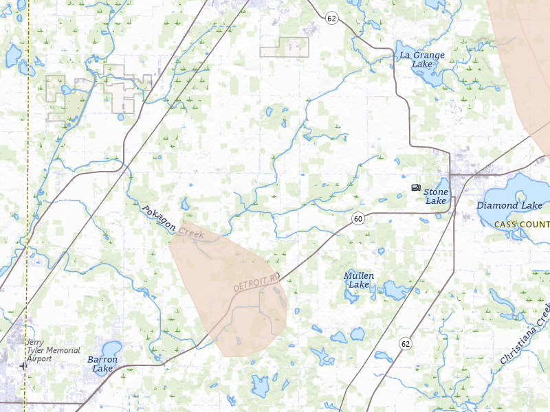 Radar-estimated hail-size map of the storm over Dowagiac, MI on Jul 27, 2026