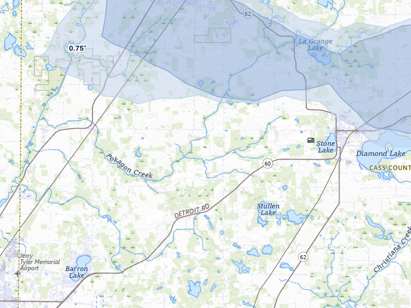NEXRAD radar-signature map of the hail storm over Dowagiac, MI on Aug 10, 2026