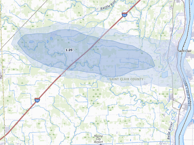NEXRAD radar-signature map of the hail over East China, MI