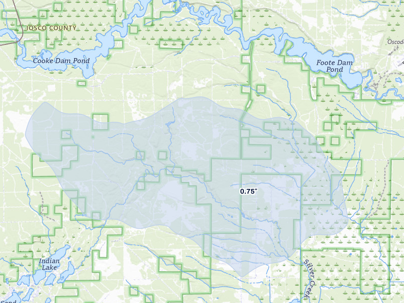 NEXRAD radar-signature map of the hail storm over East Tawas, MI on Mar 30, 2026
