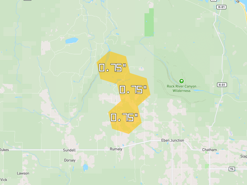 Hail map of Eben Junction, MI on Jul 12, 2026, hail up to 0.75"