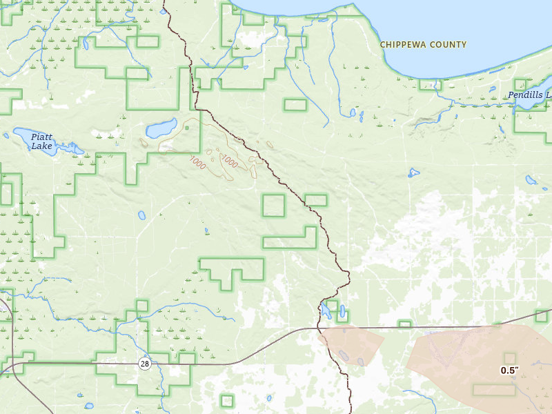 Radar-estimated hail-size map of the storm over Eckerman, MI on Jul 27, 2026