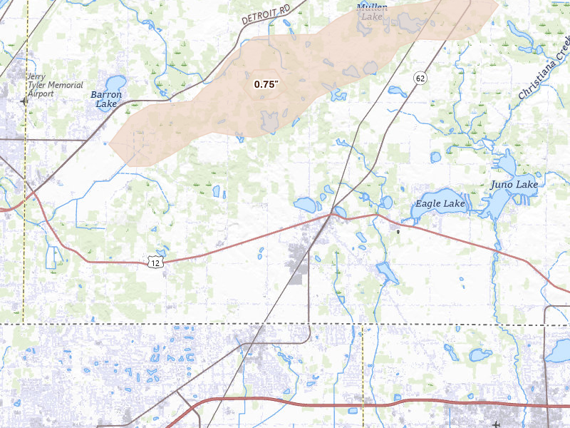 Radar-estimated hail-size map of the storm over Edwardsburg, MI on Mar 6, 2026