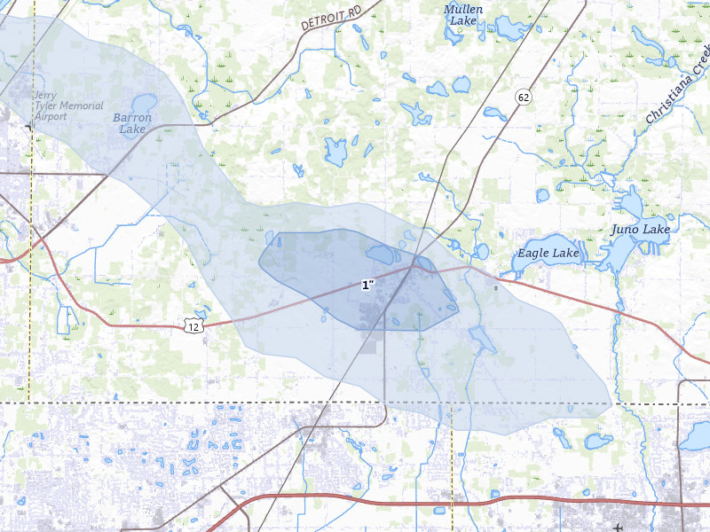 NEXRAD radar-signature map of the hail storm over Edwardsburg, MI on Jul 20, 2026