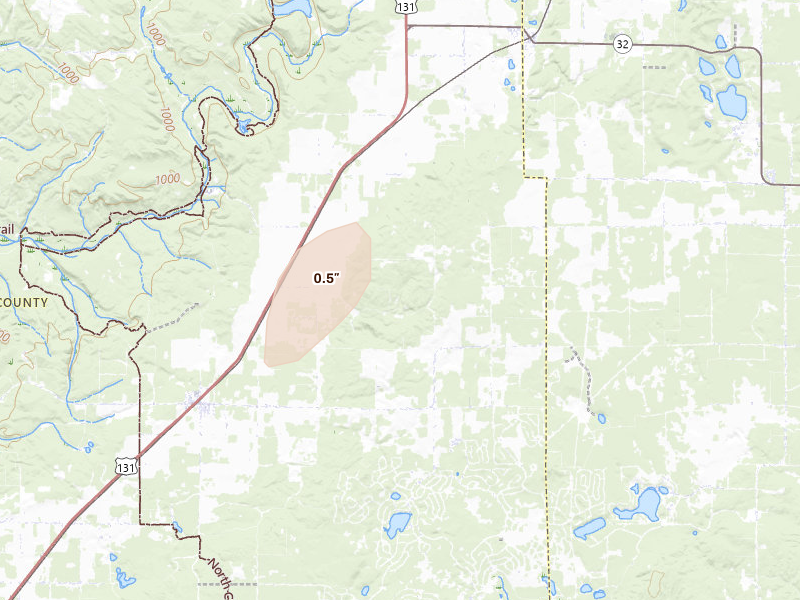 Radar-estimated hail-size map of the storm over Elmira, MI