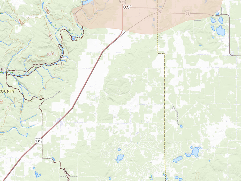 Radar-estimated hail-size map of the storm over Elmira, MI