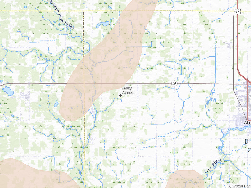 Radar-estimated hail-size map of the storm over Elwell, MI