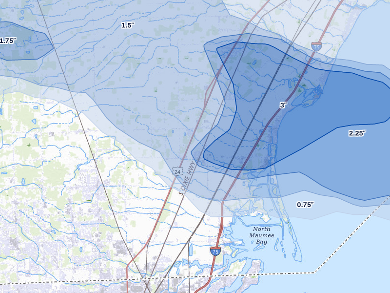 NEXRAD radar-signature map of the hail storm over Erie, MI on Aug 9, 2026