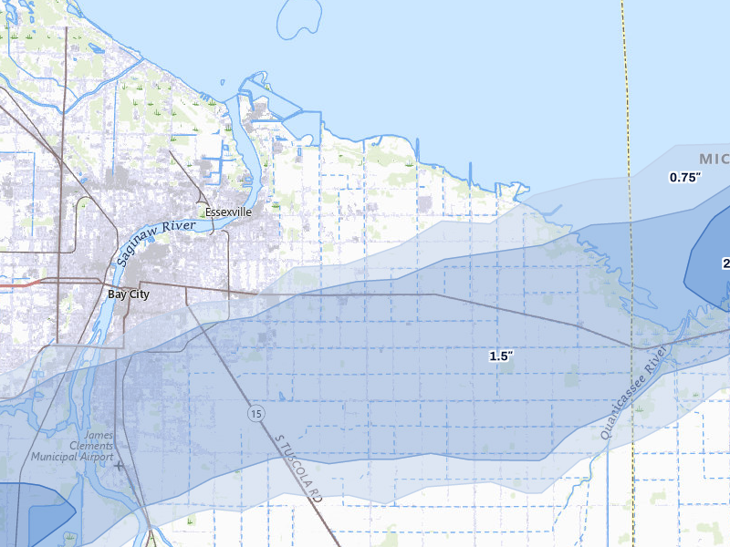 NEXRAD radar-signature map of the hail storm over Essexville, MI on May 17, 2026
