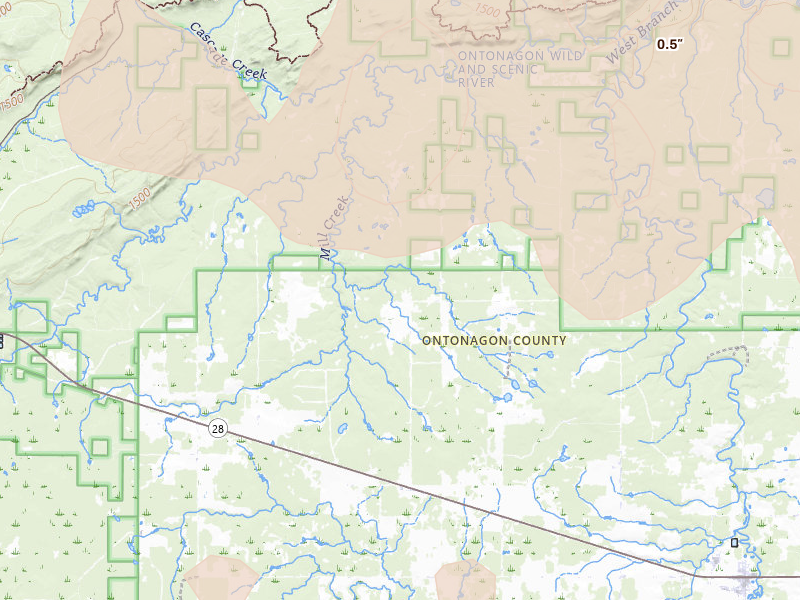Radar-estimated hail-size map of the storm over Ewen, MI on Jul 20, 2026
