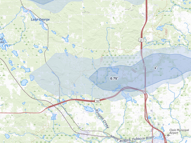 NEXRAD radar-signature map of the hail storm over Farwell, MI on Mar 30, 2026