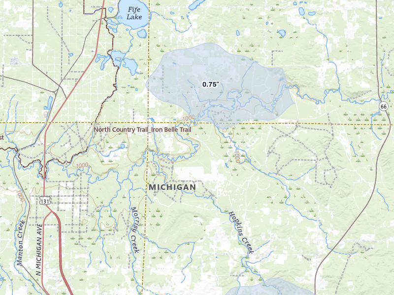 NEXRAD radar-signature map of the hail storm over Fife Lake, MI on Mar 30, 2026