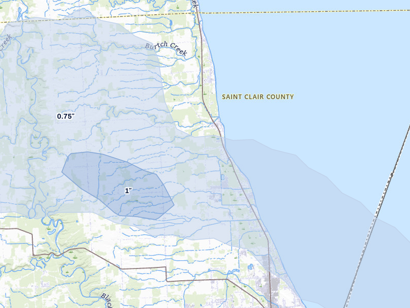 NEXRAD radar-signature map of the hail over Fort Gratiot, MI