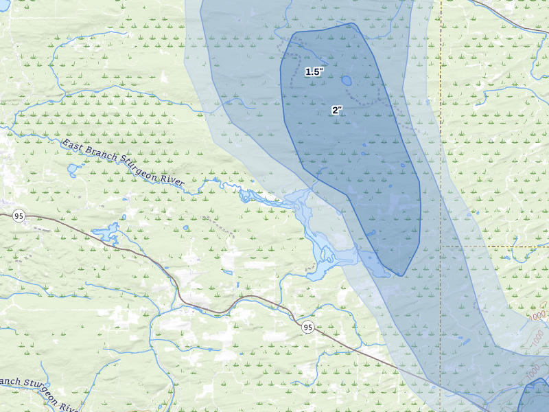 NEXRAD radar-signature map of the hail over Foster City, MI