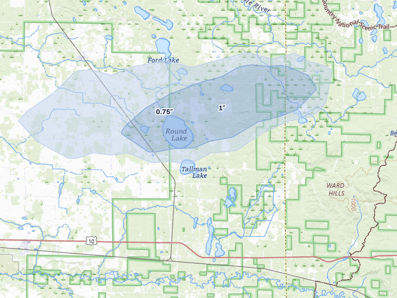 NEXRAD radar-signature map of the hail over Fountain, MI