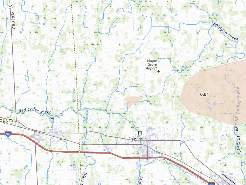 Radar-estimated hail-size map of the storm over Fowlerville, MI