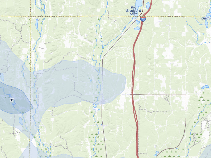 NEXRAD radar-signature map of the hail storm over Frederic, MI on Jul 1, 2026