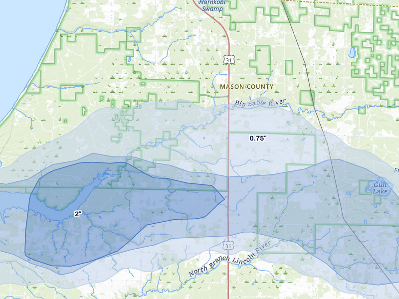 NEXRAD radar-signature map of the hail storm over Free Soil, MI on Mar 30, 2026