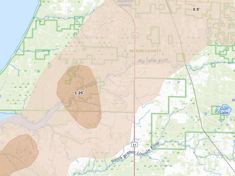 Radar-estimated hail-size map of the storm over Free Soil, MI