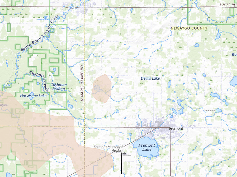 Radar-estimated hail-size map of the storm over Fremont, MI on Apr 14, 2026